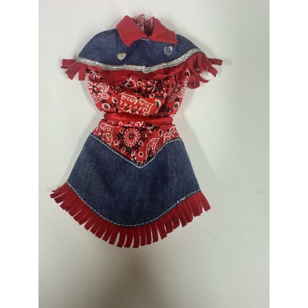 Vintage Western Skipper Barbie Outfit Dress Denim Jean Red Fringe